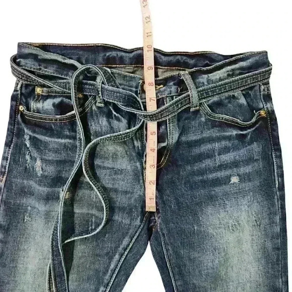 mnml Men's Distressed Medium Wash Skinny Button Fly Belted Jeans RN139488 - Picture 4 of 9